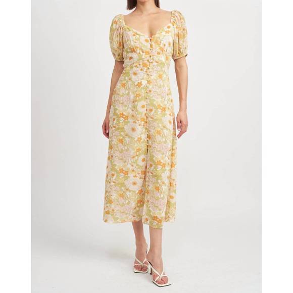 NEW EN SAISON annie midi dress in yellow multi - Picture 1 of 3